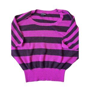 Express Y2K Sweater Womens Medium Pink Purple Striped Metallic Whimsigoth Preppy